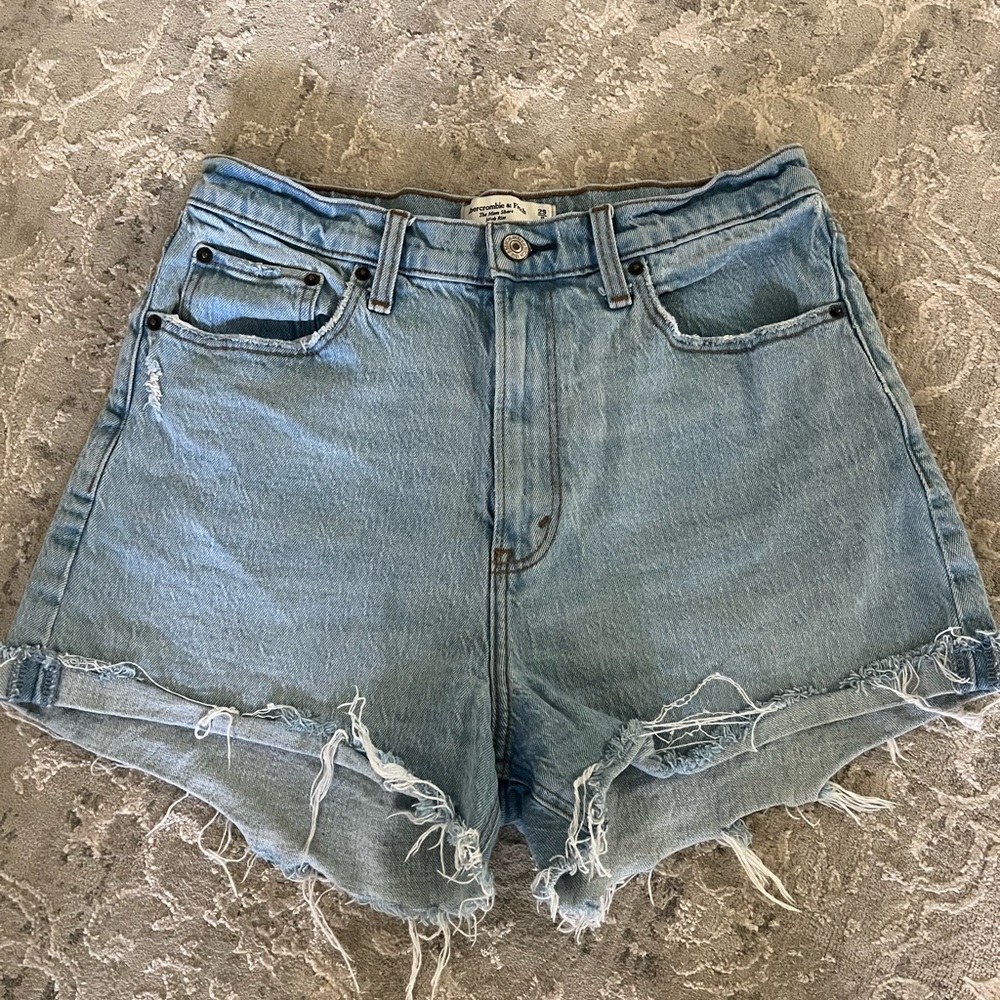 Abercrombie & Fitch Blue Jean Shorts Distressed Raw-Edge
